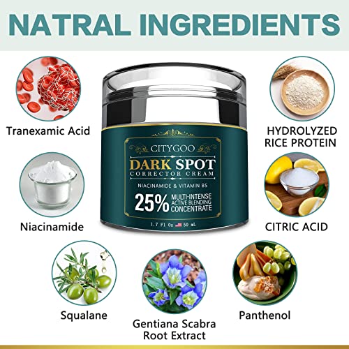 CITYGOO Dark Spot Remover for Face: Dark Spot Corrector Cream - Natural Ingredient,Enriching Skin Care For All Skin Tones - Melasma, Freckle, Sun Spot Remover & Blemish Reducer-1.7 FL OZ