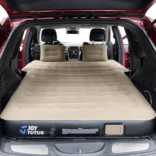 JOYTUTUS SUV Air Mattress Camping Bed,3.0 Thickened Flocking Car Camping Inflatable Mattress,Anti-Leakage,with 2 Pillows & Electric Pump Universal Car Bed for SUV Trunk and Rear Seat