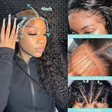 24Inch Deep Wave Lace Front Wigs Human Hair-13x4 HD Transparent Deep Wave Frontal Wigs Human Hair Glueless Curly Wigs for Women 200% Density Curly Lace Front Wigs Human Hair Pre Plucked with Baby Hair
