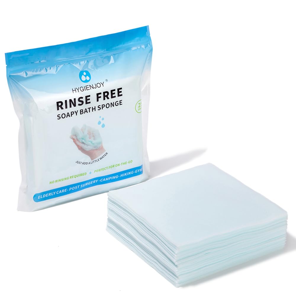 HYGIENJOY-21% Larger,No Rinse Bathing Wipes for Adults-Rinse Free Bath Sponges,Soap Infused,Extra Thick and Dry Shower Wipes for Elderly,For Camping,Hiking,Post Surgery Must Haves, (75 counts)