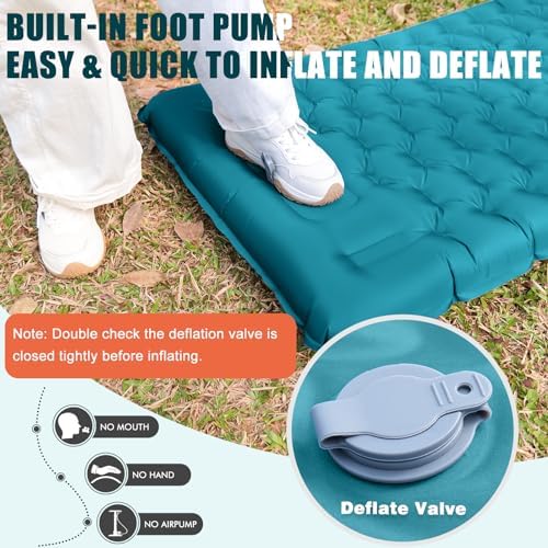Inflatable Camping Sleeping Pad with Pillow, Extra Thickness 4 Inch Sleeping Mat with Built-in Pump, Compact & Ultralight Camping Air Mattress for Backpacking Hiking Tent Traveling