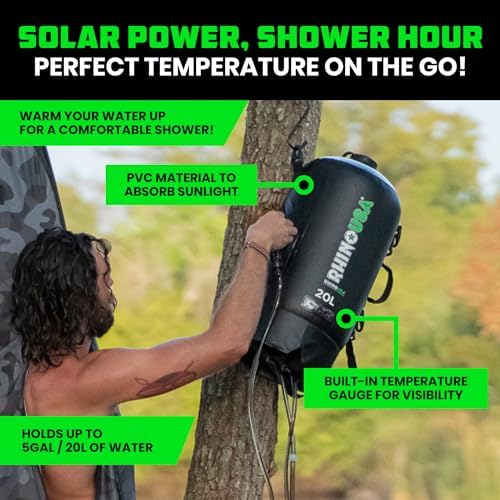 Rhino USA 5 Gal / 20L Portable Solar Camp Shower - Essential for Camping, Festivals, Overlanding, Beach Trips, Outdoor Shower and More!
