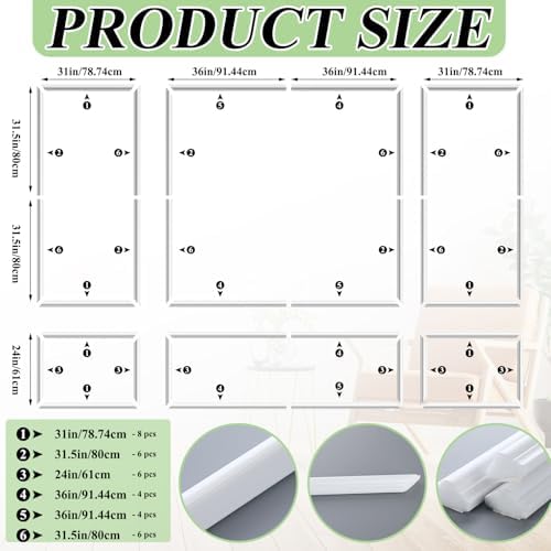 Pangda 3 Set Peel and Stick Wall Molding Kit, Premade Accent Molding Wainscoting Panel for Interior Wall Moulding Decor, Ready to Assemble Wainscoting Accent Panel (63 x 31 in,63 x 72 in)