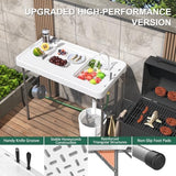 42.5" Fish Cleaning Table with Sink, Folding Camping Table & Fish Cleaning Station with Measure Mark, Camping Sink with Hose Hookup for Outdoor Picnic, Beach, Dock & Patio Use