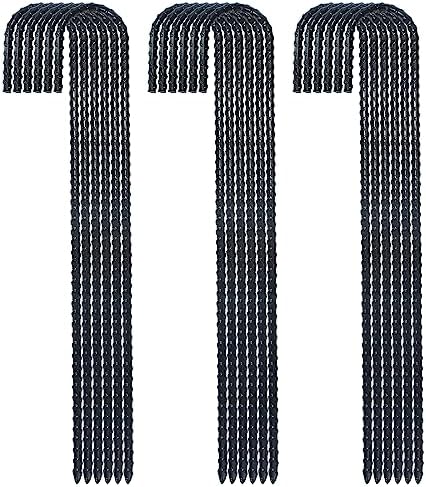 16 Inch Ground Rebar Stakes, J Hook Extra Heavy Duty Rust Proof Coated Steel Ground Anchors with Chisel Point End for Camping Tent and Canopy Tent (8)