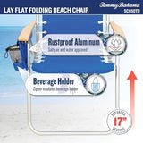 Tommy Bahama Hi-Boy 17" Seat Height 4-Position Lace-Up Suspension Folding Backpack Beach Chair, 2-Pack, Logo Stripe