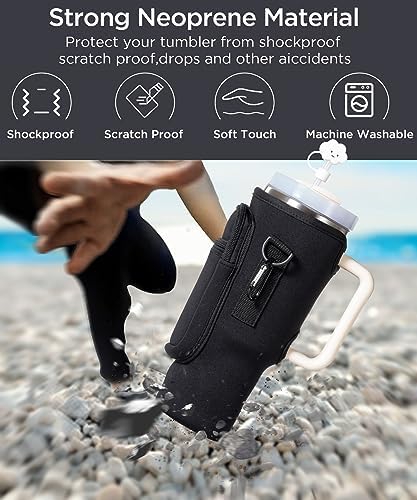 dabria Water Bottle Carrier Bag with Phone Pocket for Stanley 40/30 oz Tumbler Neoprene Water Bottle Holder Pouch with Adjustable Strap Bollus with Straw Cover & Carabiner for Stanley Cup Accessories