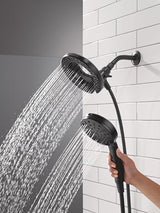 Delta Faucet 6-Setting In2ition 2-in-1 Dual Shower Head with ProClean Spray, Matte Black Round Shower Head with Hose, Hand Held Shower Head, Matte Black 75655BL