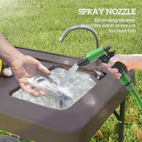 Outsunny Folding Fish Cleaning Table with Sink, Portable Camping Sink Station with Faucet, Drainage Hose, Sprayer and Grid Rack, Outdoor Fillet Table for Picnic Beach Patio, Tan