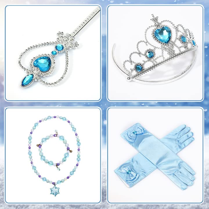 Tacobear 10Pcs Princess Costume Dress For Girls Kids Toddler Snow Princess Dress Up Clothes for Little Girls with Accessories Gloves Crown Wands Wig Necklace for 3-4T Kids Christmas Birthday Party