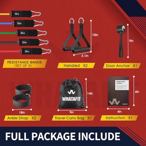 WHATAFIT Resistance Bands, Exercise Bands，Resistance Bands for Working Out, Work Out Bands with Handles for Men and Women Fitness, Strength Training Home Gym Equipment