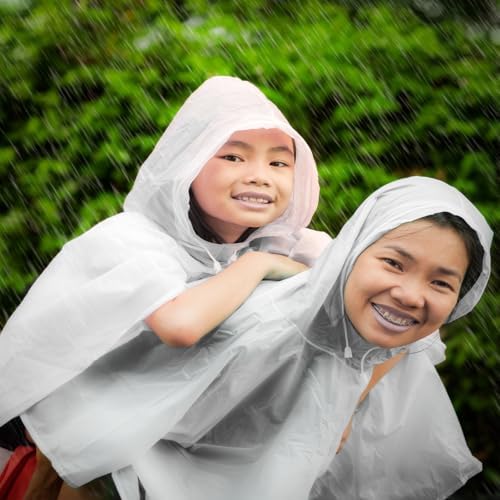 BLUE PANDA 20-Pack Disposable Rain Ponchos with Hood for Kids, Lightweight Emergency Plastic Poncho for Boys & Girls, Ideal for Outdoor Events, Travel, Camping, Hiking, and Festivals, White