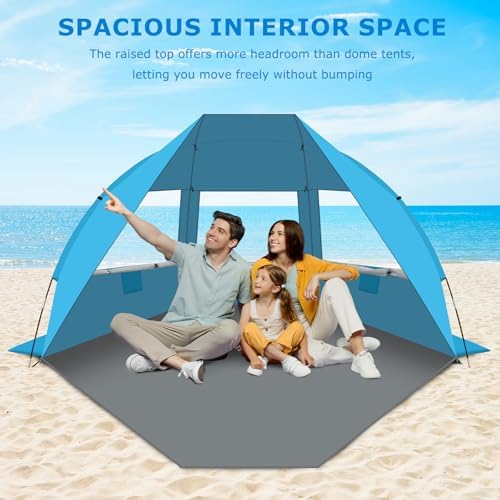 Gorich Portable Beach Tent for 3-6 Person with UPF 50+ UV Protection, Lightweight & Foldable Sun Shelter with 5 Sand Bags, Easy Setup Windproof Beach Umbrella Sun Shade