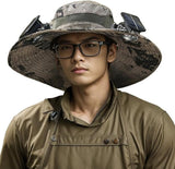 Solar Fan Hat Wide Brim Solar Fan Hat Outdoor Wide Brim Sun Hat with 2 Solar Fan Fishing Hat - Removable & USB Charging Fan