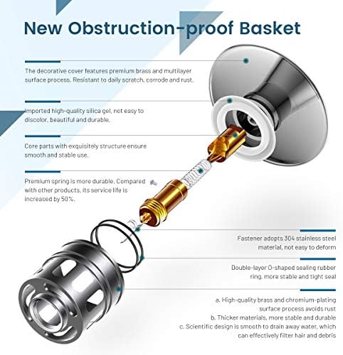 Bathroom Sink Drain, Vessel Sink Pop Up Drain with Detachable Basket Stopper,Anti-Explosion and Anti-Clogging Drain Strainer, Sink Drain Assembly Without Overflow Brushed Nickel, RWF082B