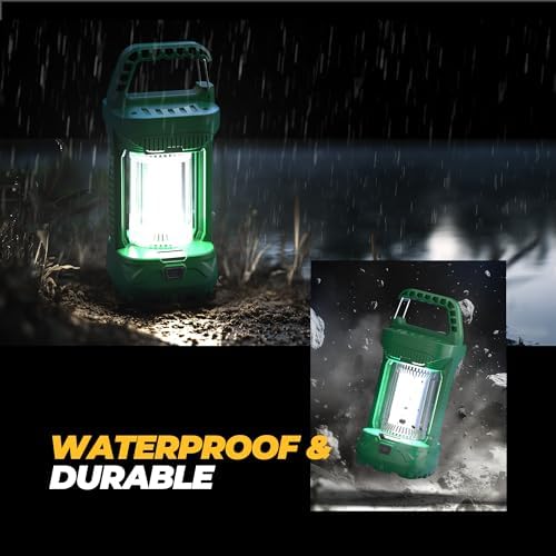 Favourlite Camping Lantern, 1500LM Camping Light 3000 Capacity Phone Charger LED Impact-Resistant Flashlight Lantern Portable Waterproof Hurricane Lanterns for Power Outages (Green+Green)