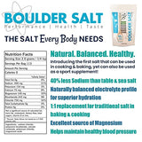 Boulder Salt - Low Sodium Salt - Unflavored Salt for Cramps, High Blood Pressure and POTS - Good on Food or in Water. 113 Servings.