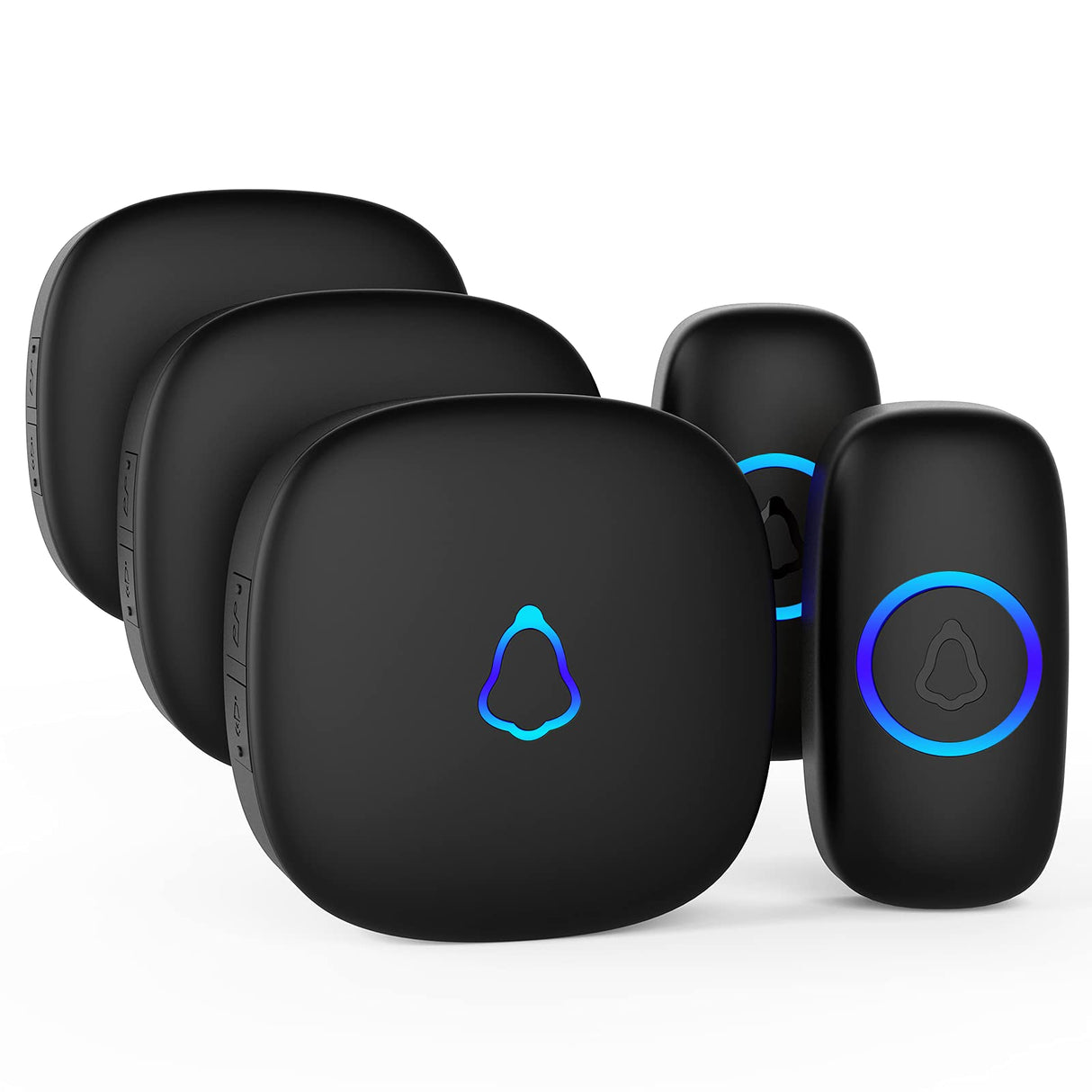 SECRUI Wireless Doorbell with 3Receivers 2 Push Buttons, Easy installation, Adjustable Volume, 58 Chimes, Colorful LED, 1000Ft Range, M520+F55, Black