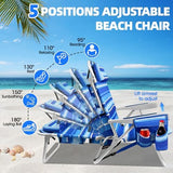 Beach Chairs for Adults with 5 Positions, Folding Backpack Beach Chair with Cooler & Storage Pouch, Portable Camping Chair with Cup Holder, Towel Bar, Lay Flat Camp Chair Support to 350LBS