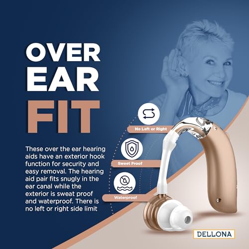 Dellona High-Performance Hearing Aids for Seniors Severe Hearing Loss, (Pair) Rechargeable Hearing Aids, Comfort Design Hearing Aid, Hearing Aids for Seniors Rechargeable with Noise Cancelling, PSAP Hearing Amplifier to Aid and Assist Hearing,(Beige)