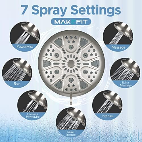 Filtered Shower Head Brushed Nickel - High Pressure Shower Head with Filter for Hard Water Softener - 7 Settings Bathroom Rain Showerhead to Remove Chlorine and Heavy Metals