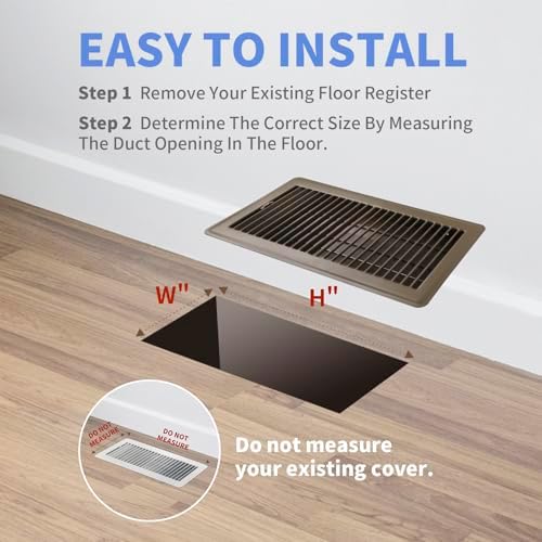 6x12 Inch Floor Register - Heavy Duty Steel Walkable Floor Vents - Easy Adjust Air Supply Lever - Vent Covers for Home (Brown)