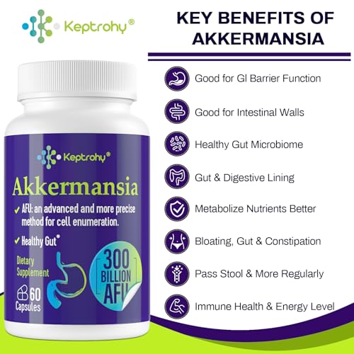 300 Billion AFU Akkermansia Muciniphila - A Live Probiotics for Women Men, for GLP-1, Probiotics for Digestive, Gut, Immune & Overall Health, Enhances Gut Digestive Lining function, 60 Capsules
