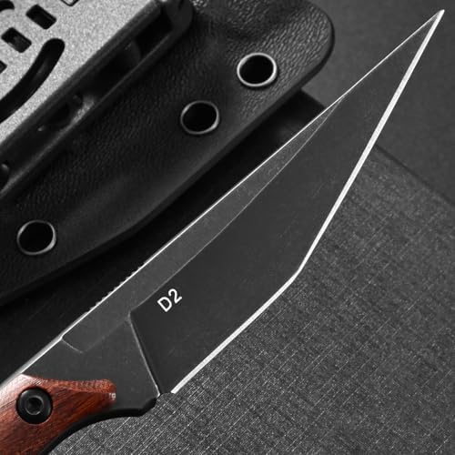 Ccanku C1140 Fixed Blade Knife,D2 Blade Dalbergia Handle EDC Tool Utility Knife for Outdoor, Survival, Hiking, Camping(Dalbergia)