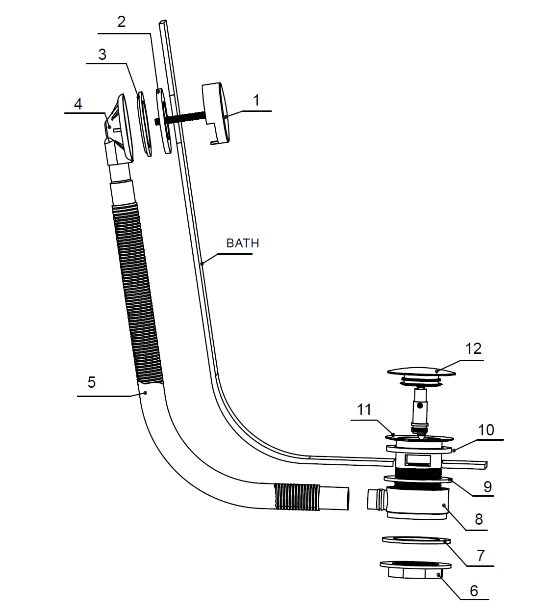 Sandy Beach Black Bath Overflow with Pop-Up Waste - Bath Waste Kit