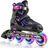 2PM SPORTS Vinal Girls Adjustable Flashing Inline Skates, All Wheels Light Up, Fun Illuminating Skates for Kids Men Adult Women and Boys