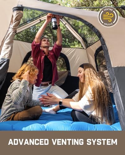 FanttikOutdoor Camping Tent 4/6/8/10 Person Instant Cabin Tent Setup in 60 Seconds with Rainfly & Windproof Portable with Carry Bag for Family Camping & Hiking