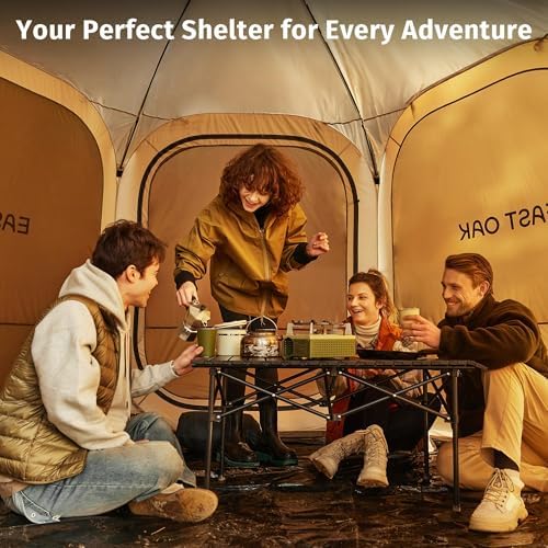 EAST OAK Pop Up Canopy Tent with Mesh Walls | Outdoor Screen House with 4/6 Sunshades | Waterproof Gazebo with Carry Bag | Portable Shelter for Camping, Patio, and Beach | Beige