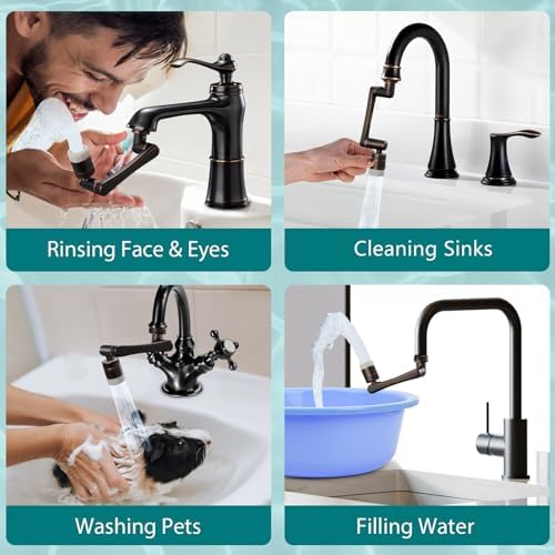 CECEFIN 1440° Rotating-Faucet-Extender Sink Aerator - 1080°+360° Large-Angle Splash Tap Extension with 2 Water Outlet, Swivel Multifunctional Robotic Arm for Kitchen/Bathroom, Oil Rubbed Bronze