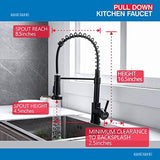WEWE Faucet for Kitchen Sink, Kitchen Faucets Black Stainless Steel Commercial Spring Kitchen Faucet with Pull Down Sprayer, One Hole or 3 Hole Kitchen Faucet for RV Outdoor Farmhouse Camper Bar Sinks
