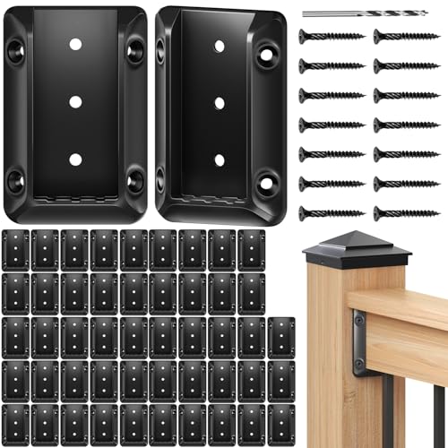 50 Pcs Deck Railing Bracket Connectors for 2"×4“ (Actually 1.5”x3.5“) Wood Post to Handrail Connection, Railing Brackets for Deck Railing with 350 Galvanized Black Screws