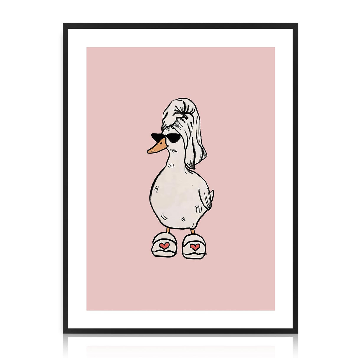Dazzlewall Funny Duck Wall Art, Pink Cool Sunglass Goose Wall Artwork Print Minimalist Animal Bathrobe Painting for Bathroom Bathtub Toilet Decor, 12x16 in Unframed