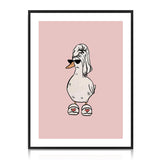 Dazzlewall Funny Duck Wall Art, Pink Cool Sunglass Goose Wall Artwork Print Minimalist Animal Bathrobe Painting for Bathroom Bathtub Toilet Decor, 12x16 in Unframed