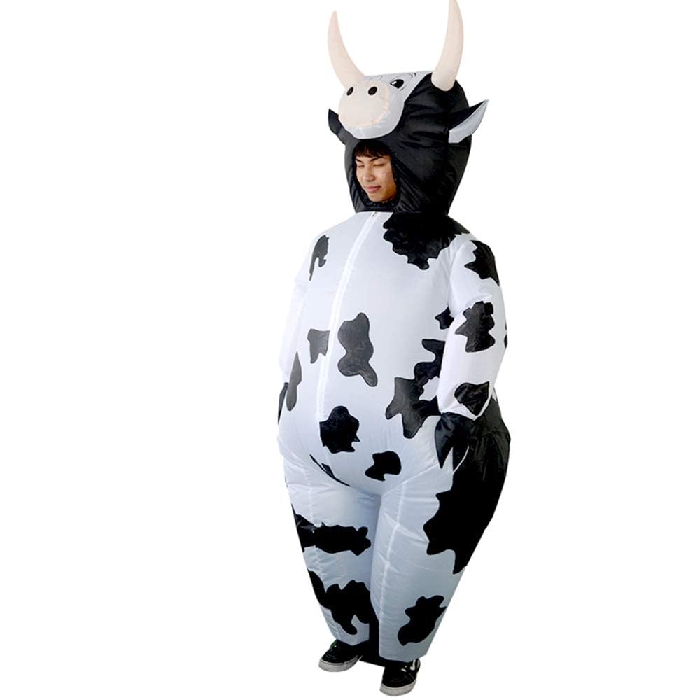 ZISUEX Inflatable Cow Costume Adult Cow Blow Up Suit Halloween Costume Jumpsuit Fancy Party Christmas Inflatable Suit (White, L:4.9ft to 6.2ft)