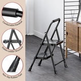 KINGRACK 2 Step Ladder, Folding Step Stool with Safe-Lock Design, 500 lbs Sturdy Steel Ladder with Wide Anti-Slip Pedal, Convenient Handrail for Household and Kitchen, Black