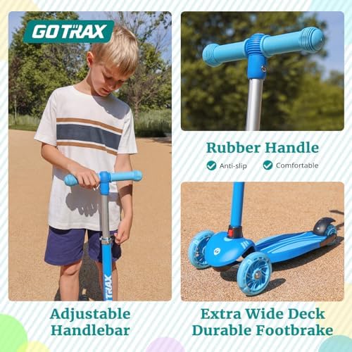 Gotrax KS1 Kids Kick Scooter, LED Lighted Wheels and 3 Adjustable Height Handlebars, Lean-to-Steer & Widen Anti-Slip Deck, 3 Wheel Scooter for Boys & Girls Ages 2-8 and up to 100 Lbs