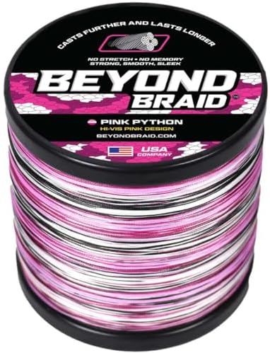 Beyond Braid Braided Fishing Line -Super Strong - Abrasion Resistant - No Stretch -Blue Camo, Moss Camo, White, Green, Pink, Blue, 4 Strand 8 Strand