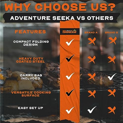 24" Heavy Duty Folding Campfire Grill, Compact Folding Design, Grill Grate & Griddle for Campfire Cooking, Australian Owned