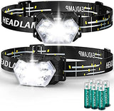 2000 Lumen 9 LED Headlamp 2 Pack, Ultra Bright Head Lamp with 6 Modes, IPX5 Waterproof Head Light, Lightweight Head Flashlight for Running Night-Walking Camping, 6 AAA Batteries Included