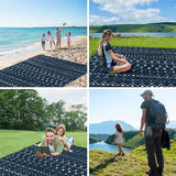 Beach Blanket Waterproof Sandproof, Large Beach Picnic Blankets Foldable Sand Free, Beach Mat Windproof w/Stakes and Corner Pocket for Outdoor, Travel, Camping, Hiking, Beach Essentials-Navy Geometry