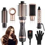 Hair Dryer Brush Set, DAILYLIFE Blow Dryer Brush with 5 Attachments, Multi Hair Styler for Salon Blowouts, Volumizing, and Straightening, Ionic Function, Frizz Free, with Glove