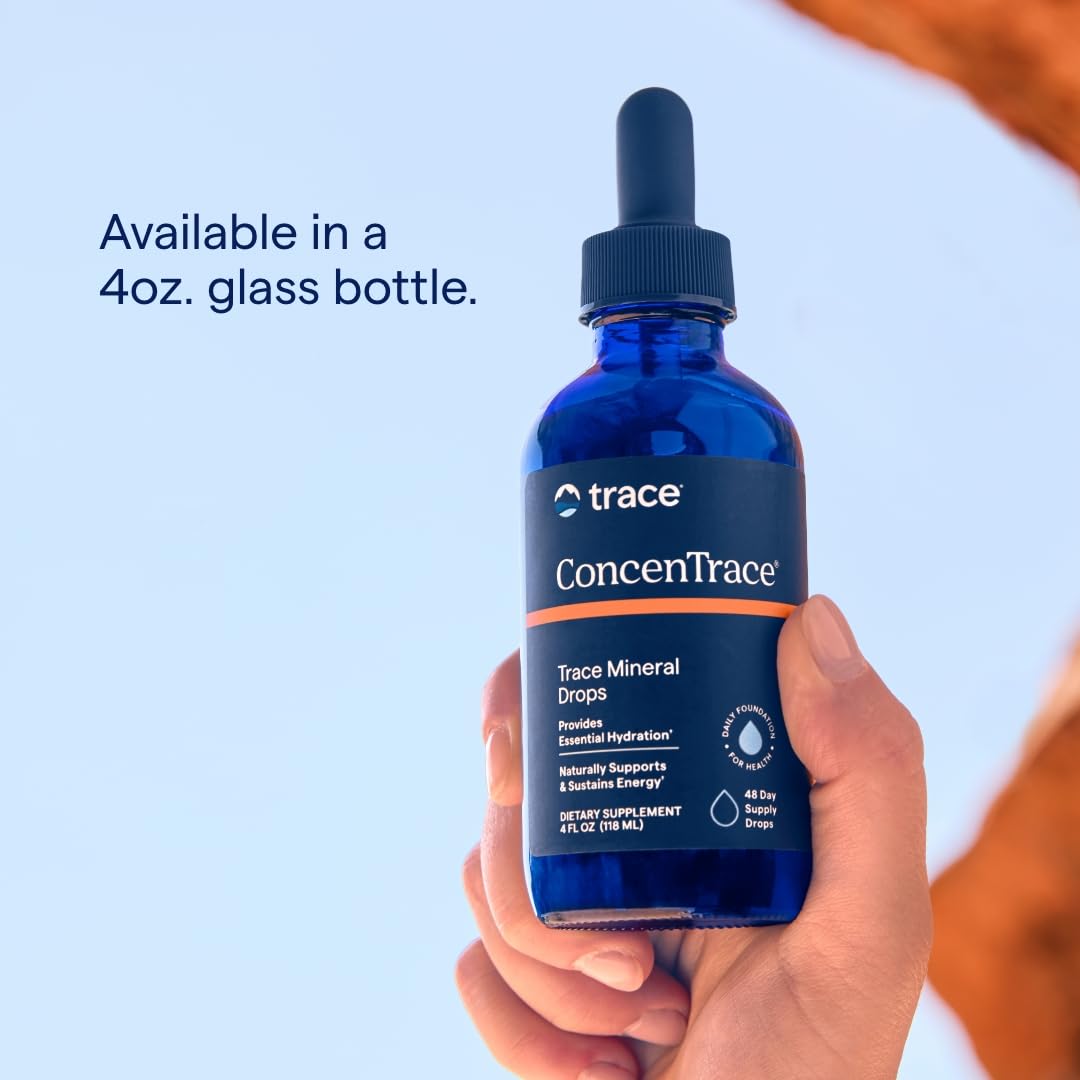 Trace Minerals ConcenTrace Trace Mineral Drops - Liquid Supplement for Bone & Joint Support - Aids Hydration & Electrolyte Restoration - Unflavored, 4 fl oz (48 Servings)