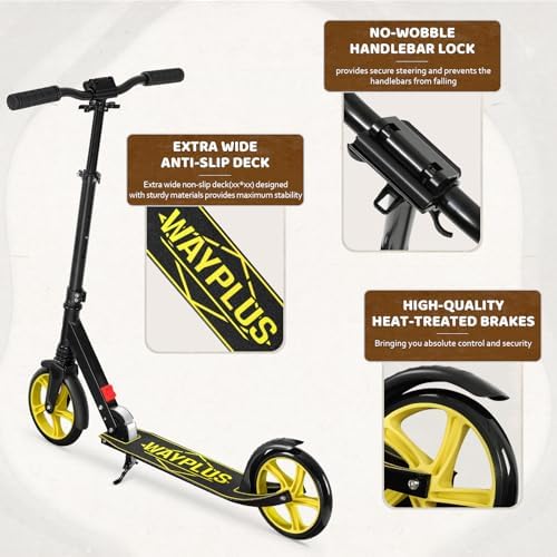 Kick Scooter for Ages 6+,Kid, Teens & Adults. Max Load 240 LBS. Foldable, Lightweight, 8IN Big Wheels for Kids, Teen and Adults, 4 Adjustable Levels. Bearing ABEC9