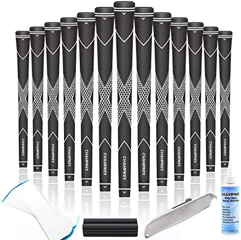 CHAMPKEY Premium Rubber Golf Grips 13 Pack | High Traction and Feedback Rubber Golf Club Grips | Choose Between 13 Grips with 15 Tapse and 13 Grips with All Kits