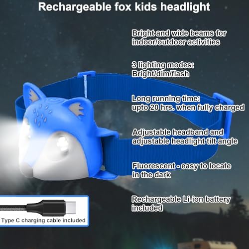 Kids Camping Essentials – Fox LED Kids Lantern and Rechargeable Kids Headlamp Set | Multiple Purposes Kids Nightlight/Flashlight Toys – Great Holiday, Halloween N Birthday Gifts for Toddlers and Kids