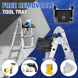 HBTower A Frame 5 Step Extension Ladder, 19 Ft Multi Position Ladder with Removable Tool Tray and Stabilizer Bar, 330 lbs Capacity Telescoping La dder for Household and Outdoor Work (Blue, 19FT)